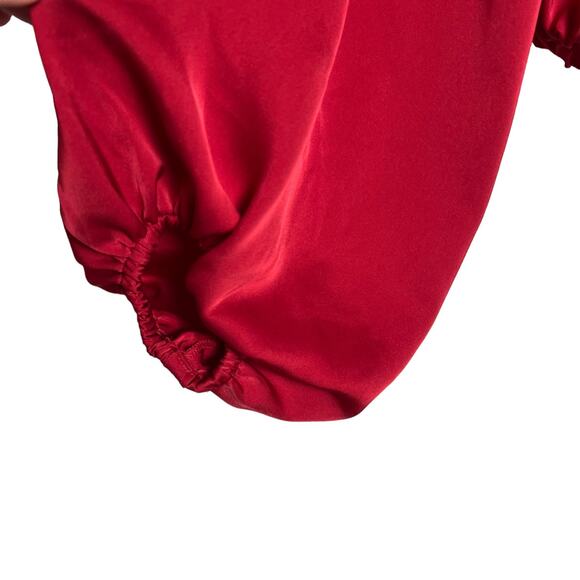 Ramy Brook Red Off the Shoulder Bow Shoulder Long Sleeve Satin Top Size S - Picture 3 of 8